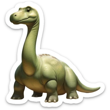Beautiful and Majestic Brontosaurus Portrait Emoji, Head and body rendered in serene repose with a gentle, confident smile, showcasing its enormous, graceful neck and a massive, textured form with eyes softly closed in tranquil repose, Simplified yet exquisitely endearing features, highly detailed, glowing with a soft, drowsy ancient light, high shine, relaxed and utterly majestic, stylized with an air of timeless prehistoric splendor, soft glowing outline, capturing the essence of a beautiful and majestic Brontosaurus that embodies the serene power of the ancient world! sticker