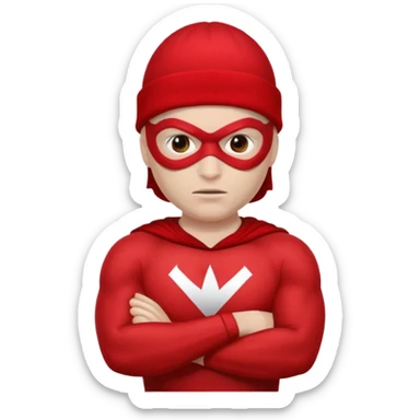 Superhero in red beanie and mask, crossed arms, confident pose.

































 sticker
