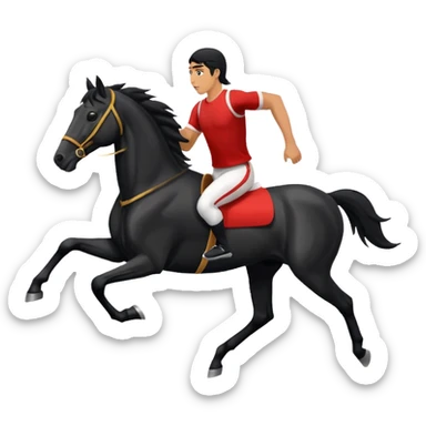 black horse chasing a running man, in realistic simple image style sticker