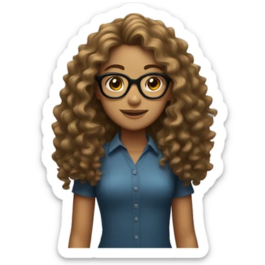 Girl with long curly hair and glasses sticker