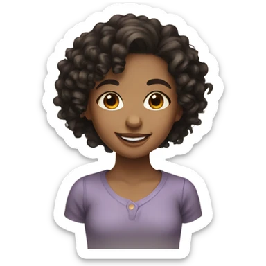 Girl with brown eyes, black curly hair, light brown skin with a smile  sticker