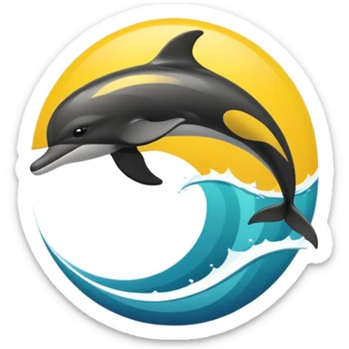 Yellow black dolphin cirkle wave soccerball sticker