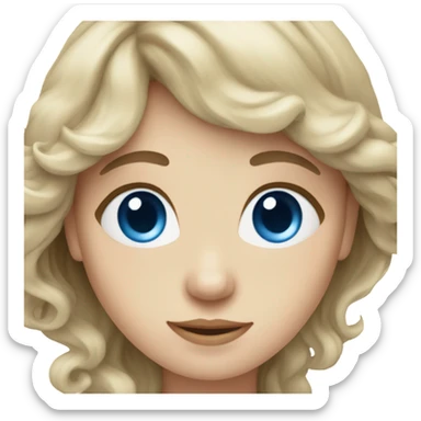 pale woman with brown wavy hair and bangs and blue eyes sticker