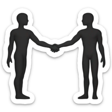Two silhouettes—one human and one resembling a circuit-based humanoid—shaking hands or combining to form one entity, symbolizing collaboration sticker