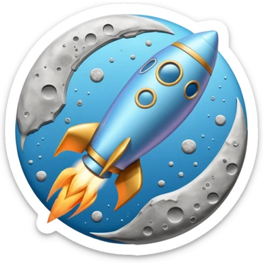 a pastel baby blue rocket ship landing on the moon  sticker