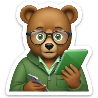 Dave bear reading glass banking app green sticker