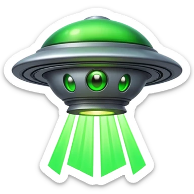 Alien spaceship, glowing beam, small cartoon emoji, no background sticker