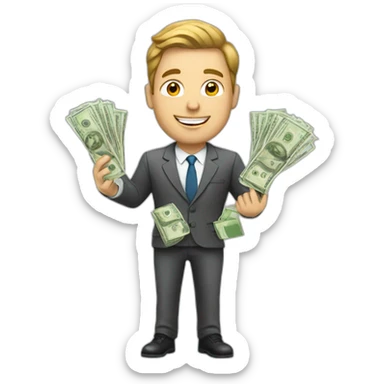 white business man holding money sticker