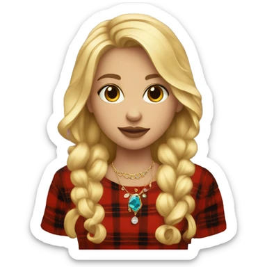 blonde haired girl with jewelry and red flannel sticker