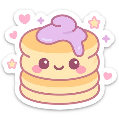 aesthetic pancake, girly teen vibe, pastel pinks and purples, kawaii face, hearts and stars sticker