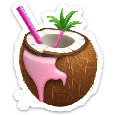 Pink coconut with juice and glitter and straw  sticker