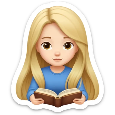 A cute girl with long hair sitting comfortably reading an open book sticker