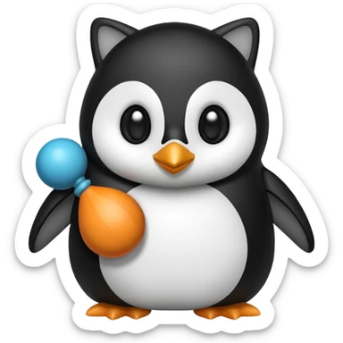 penguin with a cat toy sticker