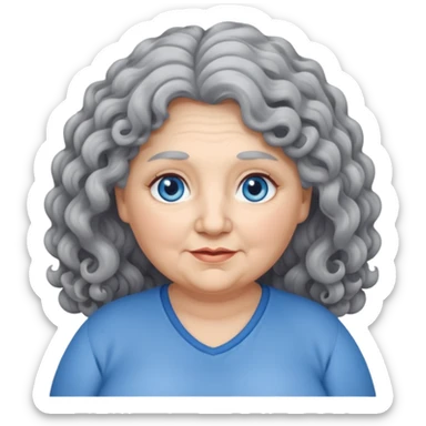 chubby 60 years olde woman with grey long curly hair and bleu eyes sticker