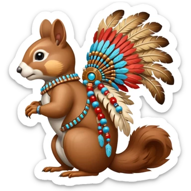 Full Robotic squirrel wearing native American regalia with feathers and beads sticker