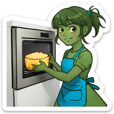 brown haired girl with fringe and blue eyes throwing a microwave  sticker
