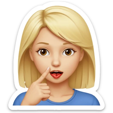 Mujer rubia con el dedo mordiéndose el dedo índice de lado sticker