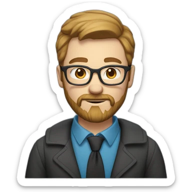 man with short light brown hair, beard and mustache and glasses, blue eyes and showing heart by his hands sticker