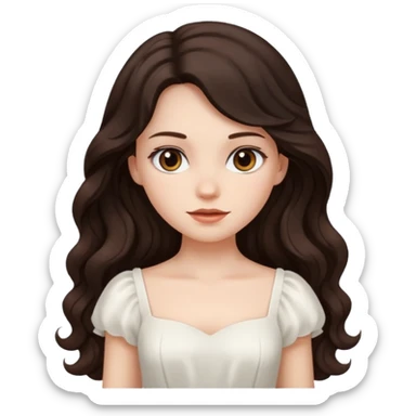 A girl in white with dark brown long wavy hair and very white skin sticker
