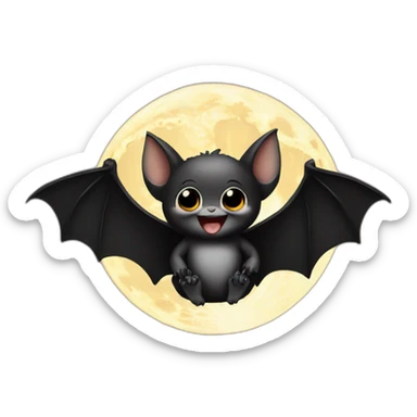 black happy baby bat wings in front of moon sticker