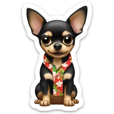 black and tan chihuahua on island with hawaiian shirt sticker