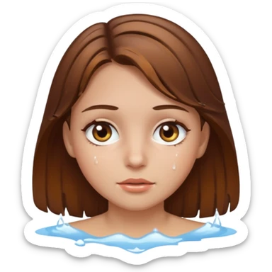 Girl with brown hair and hazel eyes and a wet face sticker