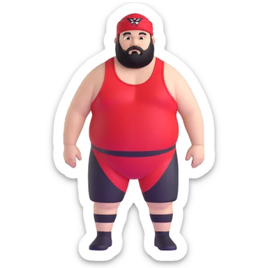 White skin fat guy with black durag and black beard in a red and black wrestling singlet sticker