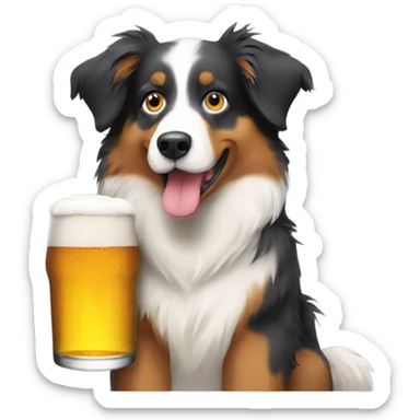 Australian shepard drinking a beer sticker