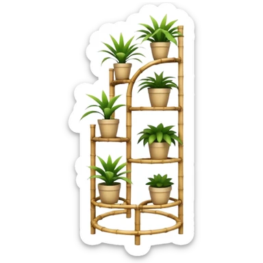 Large multi-tier multi-level curvy spiral plant rack constructed from thin bamboo poles  sticker