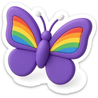 a butterfly with shiny purple wings with rainbow pride accents, 3D look sticker