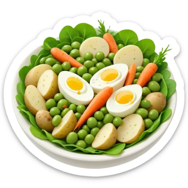 Salad community avatar in clean style illustration. Classic salads like Olivier, Greek or Tashkent, vibrant greens and colorful ingredients, simple shapes, flat design, high contrast, fresh and inviting. sticker