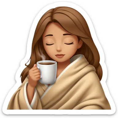 girl inside a blanket sipping coffee eyes closed sticker