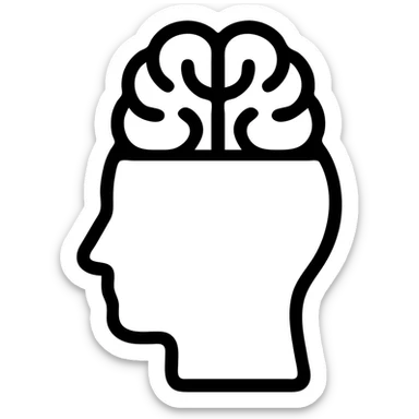 stylized icon of a head with a brain on top, minimal lines sticker