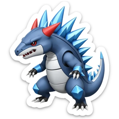 Futuristic white and black and blue Tyrunt-Aggron-Axew-fusion sticker