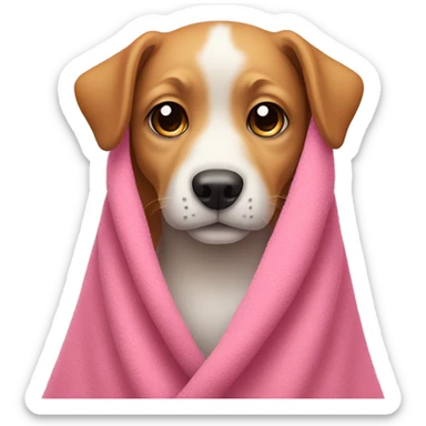 Cute dog with pink blanket over it sticker