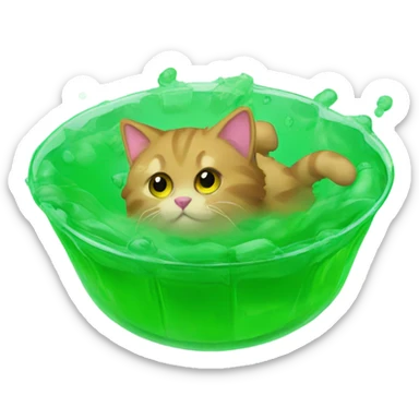 A cat flying through green jello who is super fluffy sticker
