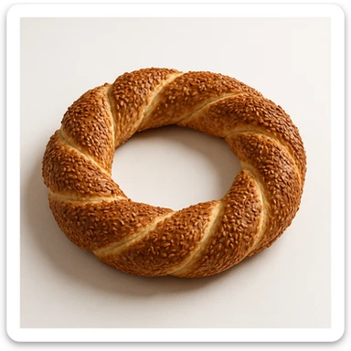 a simit, the Turkish sesame bread ring, realistic style, white background sticker