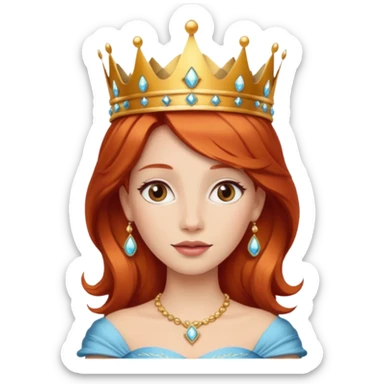 Crea una mujer pelirroja con corona de princesa sticker