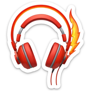 Red fire with orange headphones and background Red lightning bolt sticker