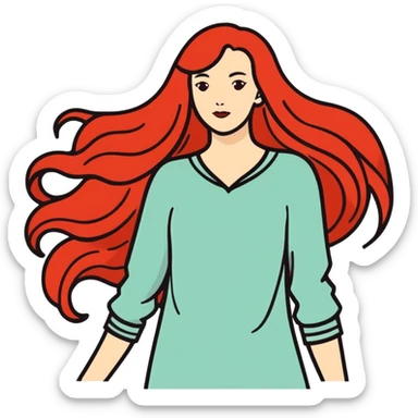 Woman with long red hair flowing looking like a raven in her early 50’s sticker