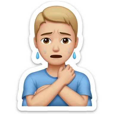 arms crossed holding neck while crying sticker