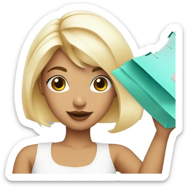 white influencer taking selfie with a shopping bag sticker