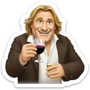 Gérard depardieu in thé Messenger style with glass if wine who cheers sticker