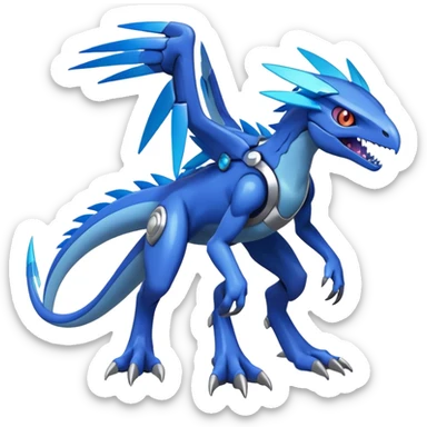 Shiny Futuristic Celestial Fakemon-Pokemon-Digimon-Spectrobes-Raptor-fusion, full body, two legs sticker