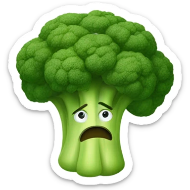 A sad broccoli with downcast eyes and a trembling lip looks upset, as if saying goodbye. sticker