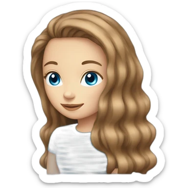 long light brown hair woman blue eyes black stripy t-shirt sticker