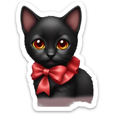 Cute black kitten with red bow as collar and has red eyes sticker
