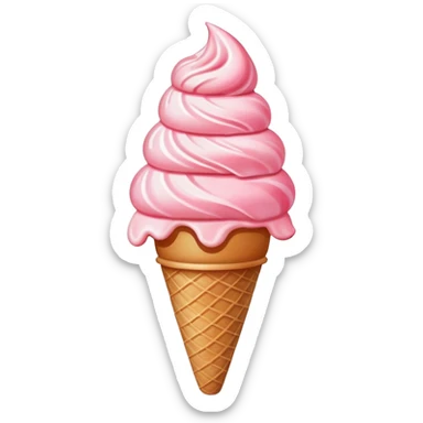 strawberry ice cream cone, pink scoop with strawberry pieces sticker