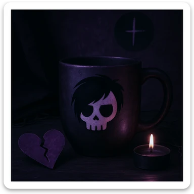 an emo object, dark aesthetic, black and purple, moody lighting sticker