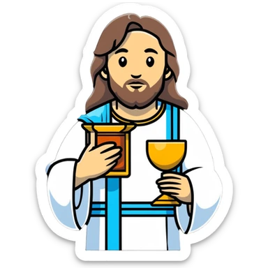 Jesus holding the Eucharist and chalice, celebrating mass sticker